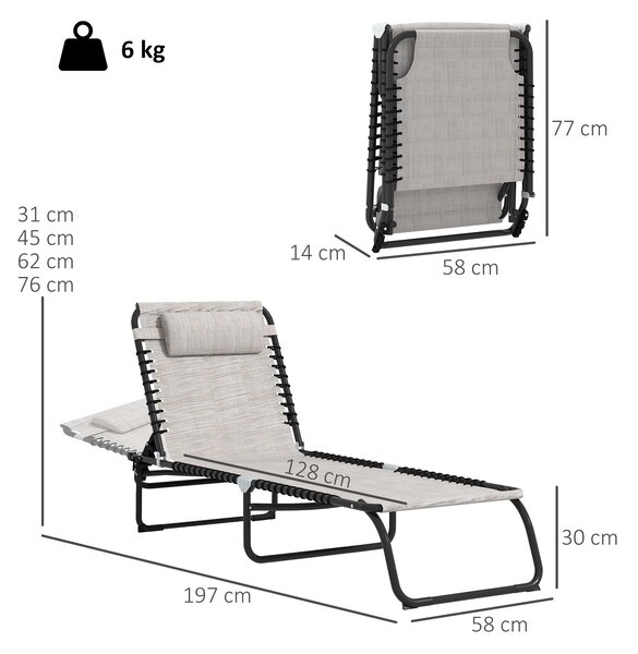 Skládací sluneční lehátko Outsunny s 4 polohami nastavení opěrky, odolné vůči povětrnostním vlivům, nosnost až 120 kg, pro zahradu, pláž, bazén, krémo