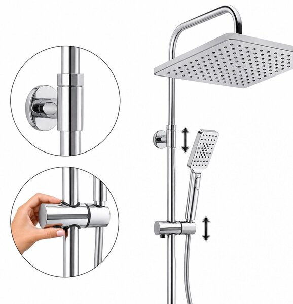 Erga Oslo, sprchový set s baterií, poličkou, výtokem a hlavovou sprchou 30×30 cm, chromová, ERG-YKA-BP.OSLO-30-CHR