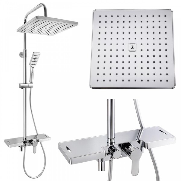 Erga Oslo, sprchový set s baterií, poličkou, výtokem a hlavovou sprchou 30×30 cm, chromová, ERG-YKA-BP.OSLO-30-CHR