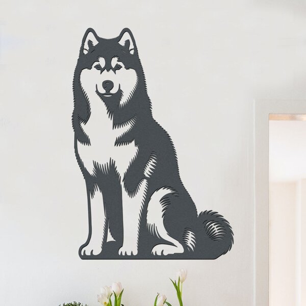 Dřevěný obraz psa Husky | Rozměry (cm): 24x40 | Zvolte barvu dekoru: Černá