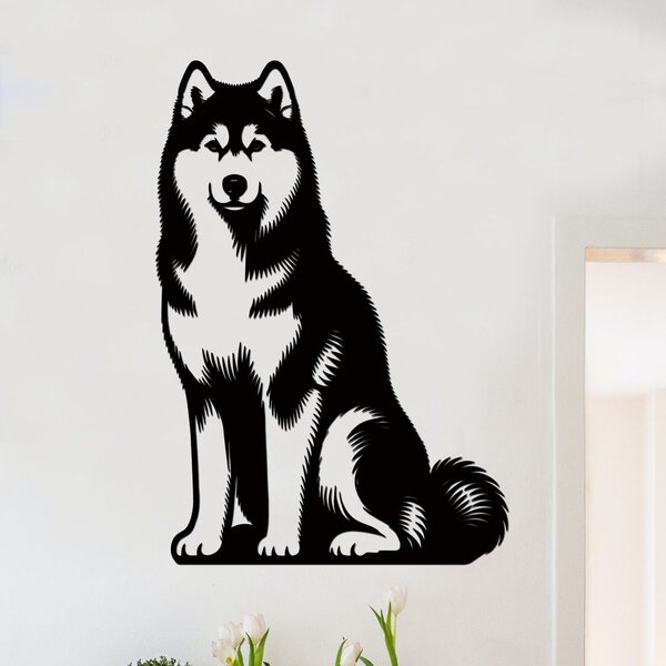 Dřevěný obraz psa Husky | Rozměry (cm): 24x40 | Zvolte barvu dekoru: Černá