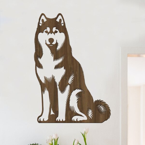 Dřevěný obraz psa Husky | Rozměry (cm): 24x40 | Zvolte barvu dekoru: Černá