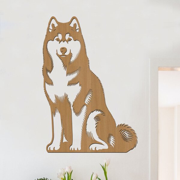 Dřevěný obraz psa Husky | Rozměry (cm): 24x40 | Zvolte barvu dekoru: Černá