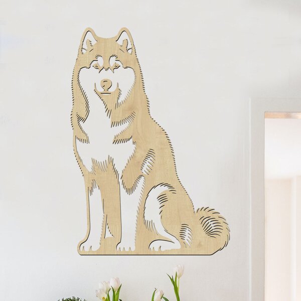 Dřevěný obraz psa Husky | Rozměry (cm): 24x40 | Zvolte barvu dekoru: Černá