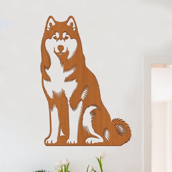 Dřevěný obraz psa Husky | Rozměry (cm): 24x40 | Zvolte barvu dekoru: Černá