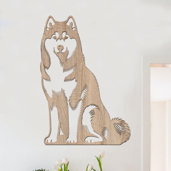 Dřevěný obraz psa Husky | Rozměry (cm): 24x40 | Zvolte barvu dekoru: Černá