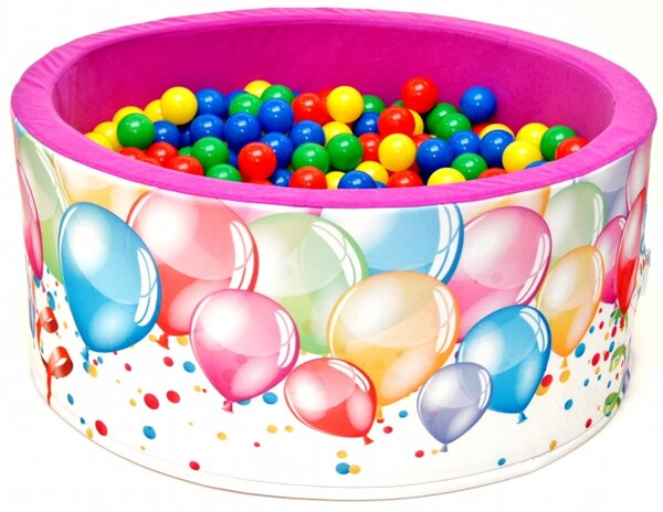 Suchý bazén pro děti 90x40cm kruhový tvar + 200 balónků - růžový s balónky, Nellys