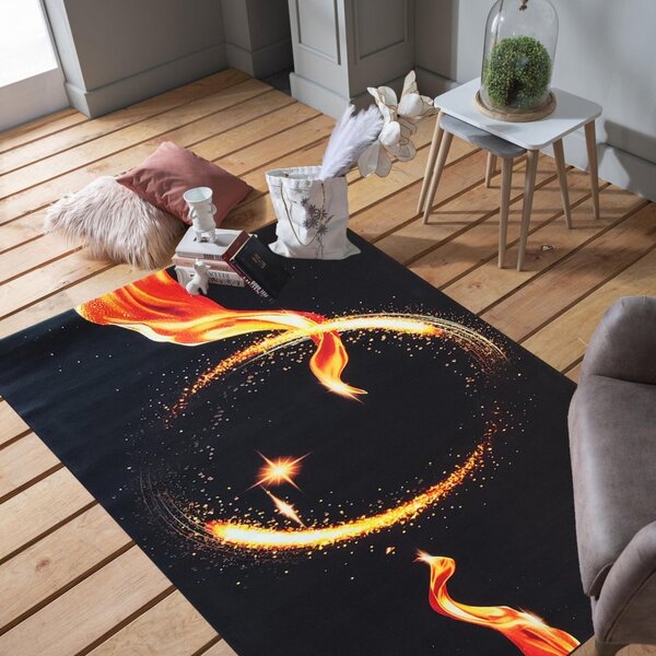 Černý koberec s ohnivým kruhem Šířka: 60 cm | Délka: 100 cm