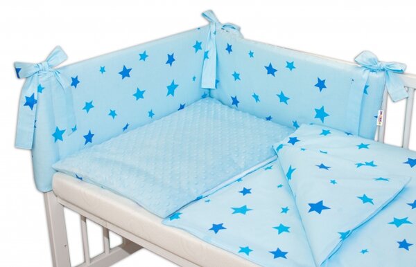 3-dílná sada mantinel s povlečením Minky Baby Stars - sv. modrá, 120x90cm