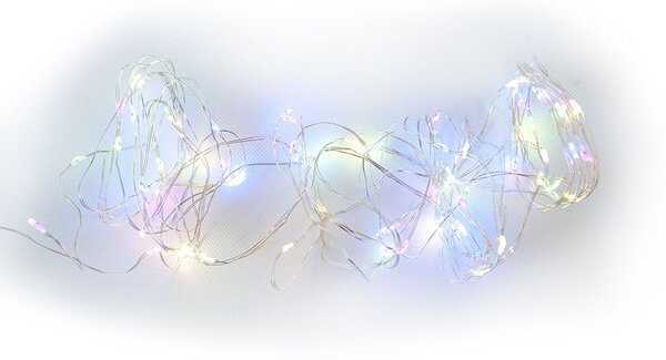 Vánoční LED stříbrný drát, 40 LED, s časovačem, barevný