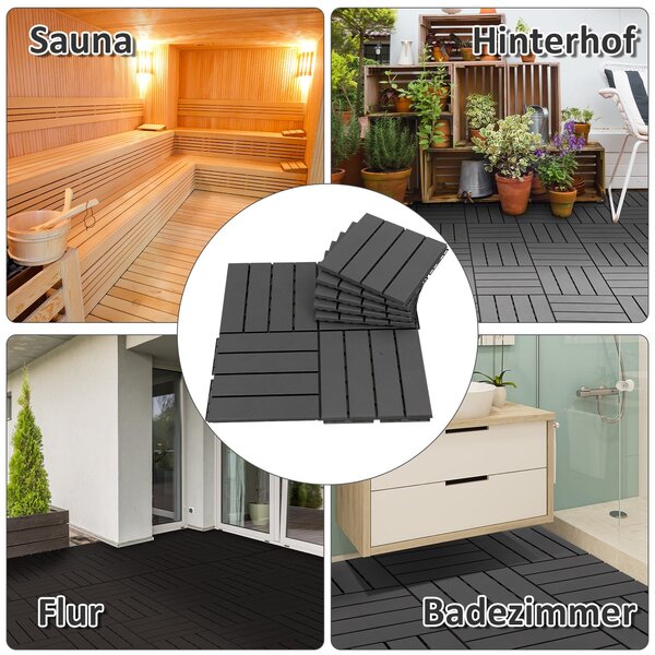 Outsunny Terasové dlaždice 30 x 30 cm 9 kusů 0,81㎡ Systém kliknutí Dlaždice na balkon s funkcí odvodnění Černé | Aosom