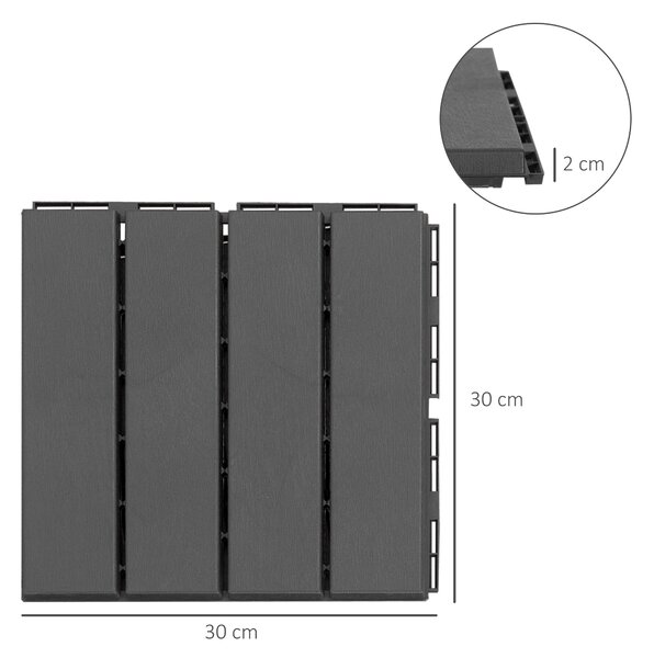 Outsunny Terasové dlaždice 30 x 30 cm 9 kusů 0,81㎡ Systém kliknutí Dlaždice na balkon s funkcí odvodnění Černé | Aosom