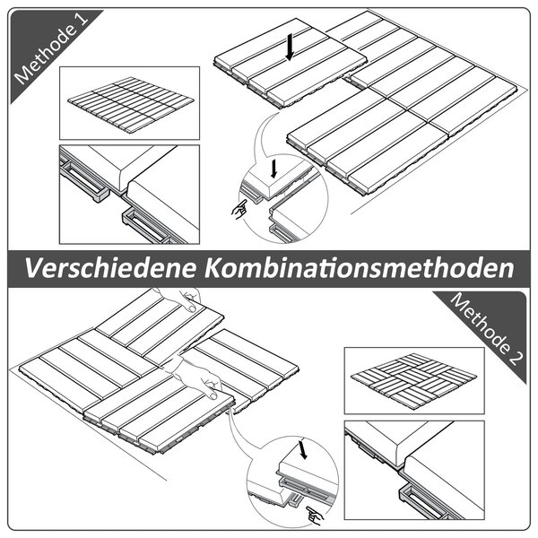 Outsunny Terasové dlaždice 30 x 30 cm 9 kusů 0,81㎡ Systém kliknutí Dlaždice na balkon s funkcí odvodnění Černé | Aosom