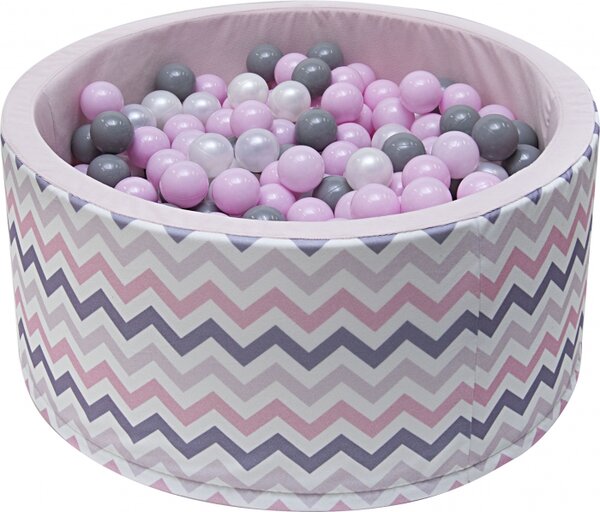 Suchý bazén pro děti 90x40cm + 200 balónků - zig zag růžový, šedá, béžová, Nellys