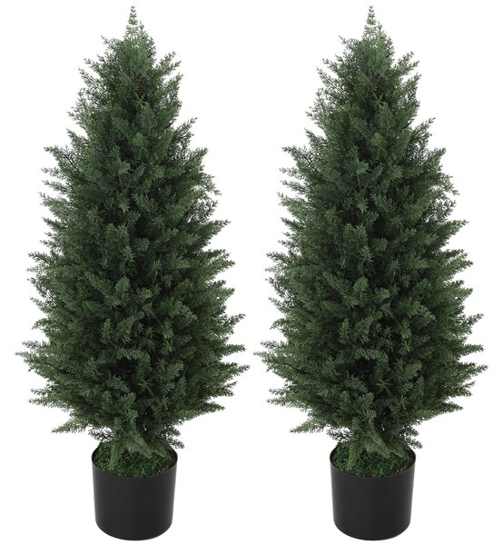 HOMCOM Umělý cypřiš 2dílná sada, velká 90 cm umělá rostlina, umělé rostliny v květináči, UV-odolný umělý strom, jako skutečná dekorace pro obývací pok