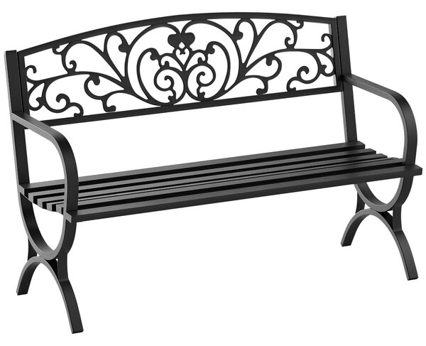 Outsunny dvoumístná zahradní lavička 240 kg nosnost, vhodná pro vnitřní i venkovní použití 127x60x85 cm černá | Aosom