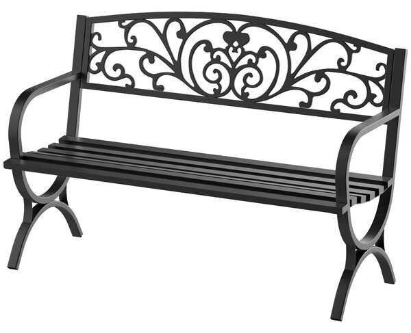 Outsunny dvoumístná zahradní lavička 240 kg nosnost, vhodná pro vnitřní i venkovní použití 127x60x85 cm černá | Aosom