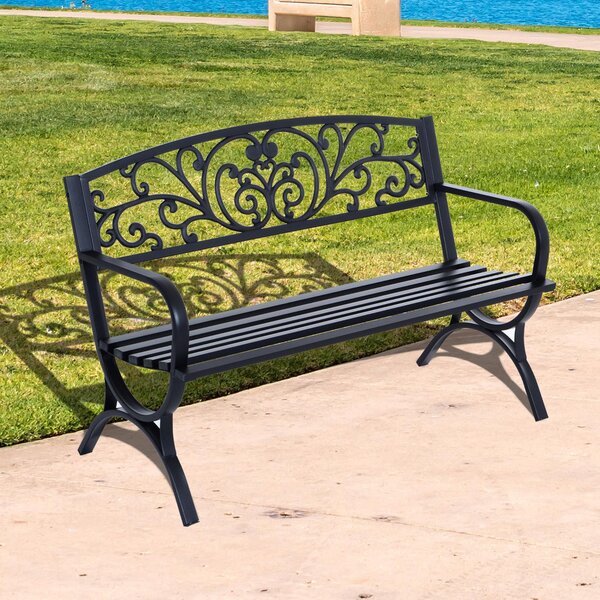 Outsunny dvoumístná zahradní lavička 240 kg nosnost, vhodná pro vnitřní i venkovní použití 127x60x85 cm černá | Aosom