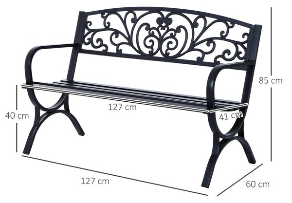 Outsunny dvoumístná zahradní lavička 240 kg nosnost, vhodná pro vnitřní i venkovní použití 127x60x85 cm černá | Aosom