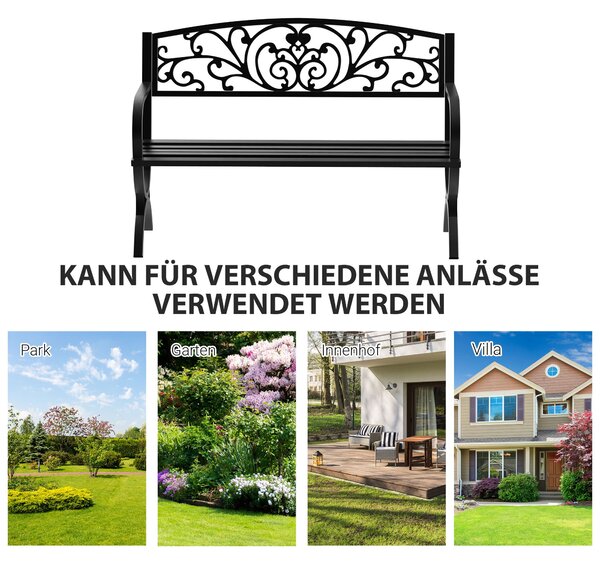 Outsunny dvoumístná zahradní lavička 240 kg nosnost, vhodná pro vnitřní i venkovní použití 127x60x85 cm černá | Aosom