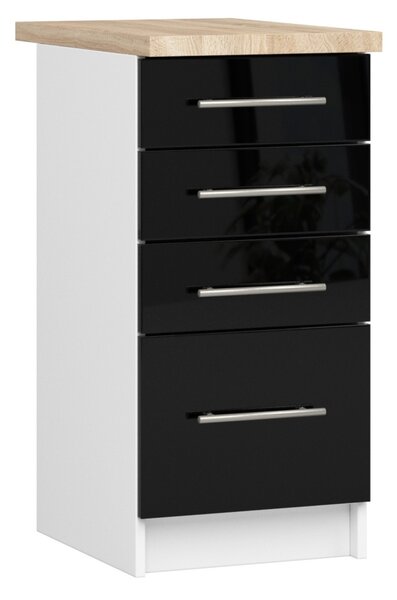 Ak furniture Kuchyňská skříňka Olivie S 40 cm 4S bílá/černý lesk/dub sonoma
