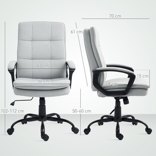 Ergonomická kancelářská židle HOMCOM s opěrkami, výškově nastavitelná otočná židle s houpací funkcí, vzhled lnu, tuftovaná počítačová židle, šedá | Ao