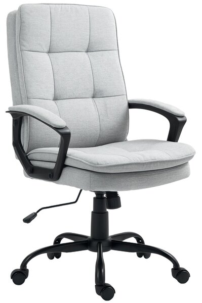 Ergonomická kancelářská židle HOMCOM s opěrkami, výškově nastavitelná otočná židle s houpací funkcí, vzhled lnu, tuftovaná počítačová židle, šedá | Ao