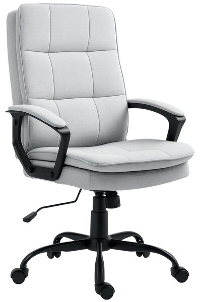 Ergonomická kancelářská židle HOMCOM s opěrkami, výškově nastavitelná otočná židle s houpací funkcí, vzhled lnu, tuftovaná počítačová židle, šedá | Ao
