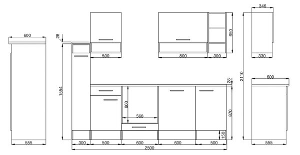 KUCHYŇSKÝ BLOK BEZ SPOTŘEBIČŮ 250 cm Respekta - Online Only kuchyňské linky, Online Only