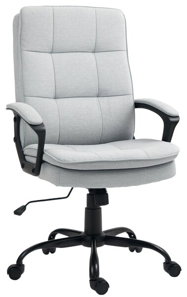 Ergonomická kancelářská židle HOMCOM s opěrkami, výškově nastavitelná otočná židle s houpací funkcí, vzhled lnu, tuftovaná počítačová židle, šedá | Ao