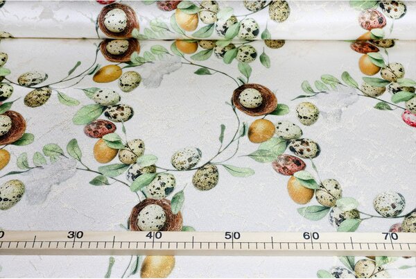 Velikonoční žakárový ubrus s motivem vajíček a hnízd, š. 140 cm Barva Vícebarevná Rozměry 90x90 cm