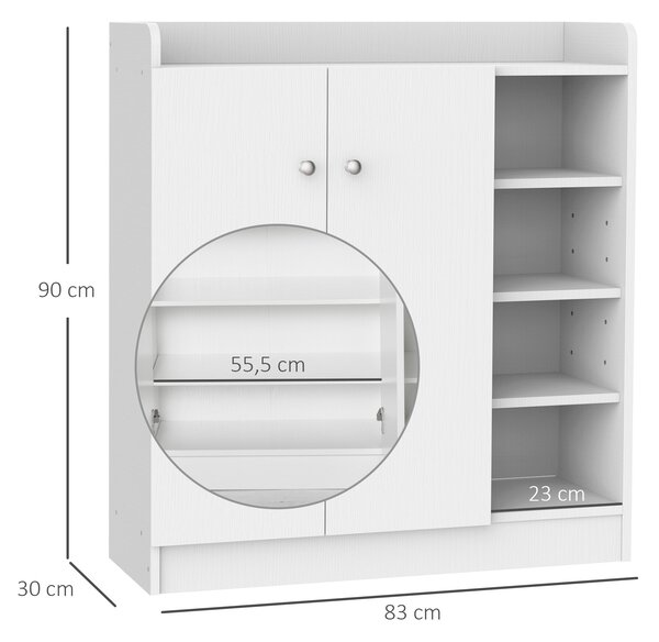 HOMCOM Skříň na boty Regál na boty Úložný kabinet Skládací kabinet 2 dveře 4 oddíly Bílá 83 x 30 x 90 cm | Aosom