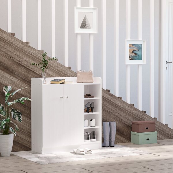 HOMCOM Skříň na boty Regál na boty Úložný kabinet Skládací kabinet 2 dveře 4 oddíly Bílá 83 x 30 x 90 cm | Aosom
