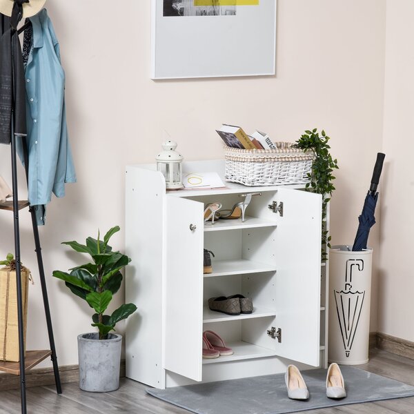 HOMCOM Skříň na boty Regál na boty Úložný kabinet Skládací kabinet 2 dveře 4 oddíly Bílá 83 x 30 x 90 cm | Aosom