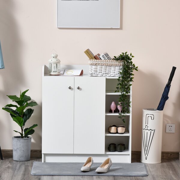 HOMCOM Skříň na boty Regál na boty Úložný kabinet Skládací kabinet 2 dveře 4 oddíly Bílá 83 x 30 x 90 cm | Aosom