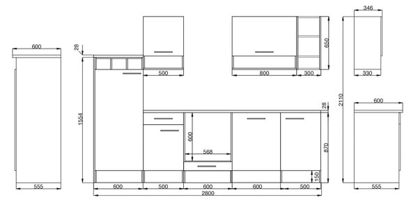 KUCHYŇSKÝ BLOK BEZ SPOTŘEBIČŮ 280 cm Respekta - Online Only kuchyňské linky, Online Only