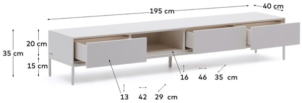 Bílý lakovaný TV stolek Kave Home Vedrana 195 x 40 cm