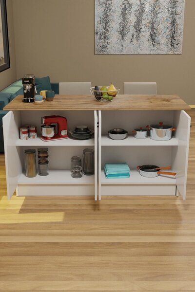VerDesign VERRI kuchyňský ostrůvek, bílá/pine