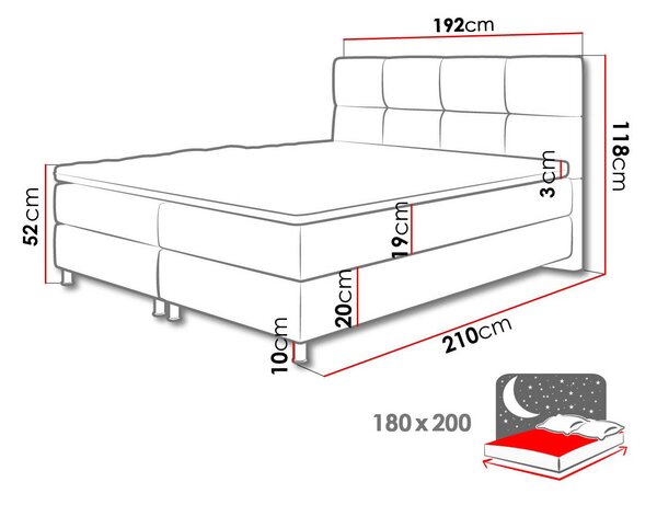 Moderní box spring postel Angela 180x200, béžová