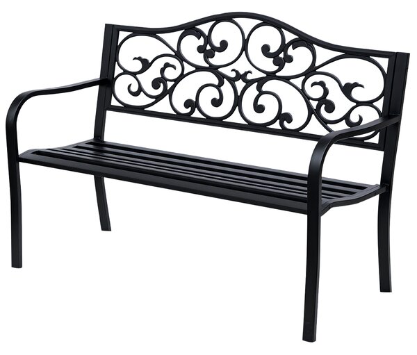 Outsunny 2-místná zahradní lavička s rozkládacím stolem, nosnost 240 kg, zahradní nábytek pro terasu a venkovní prostory 150x58.5x90 cm Černá | Aosom