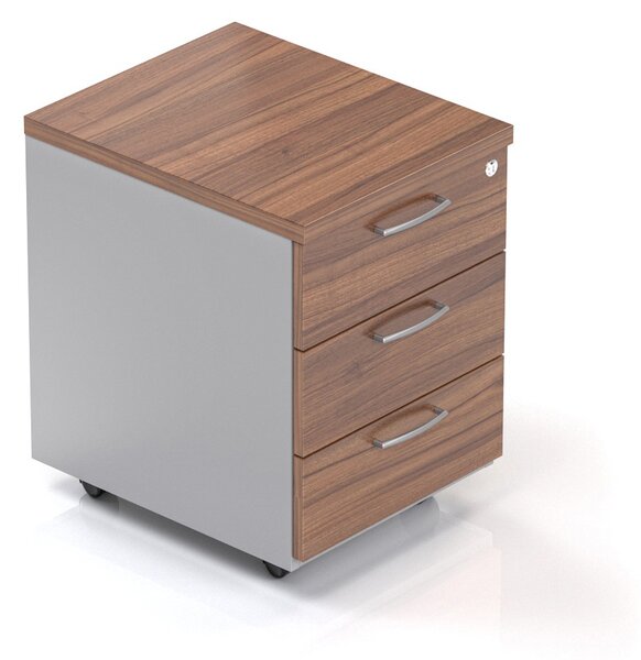 NABYTEK-DESIGNOVY.CZ - Kancelářský kontejner KOMFORT, 3 zásuvky, 52×43×59 cm, ořech/šedá – KS30 19