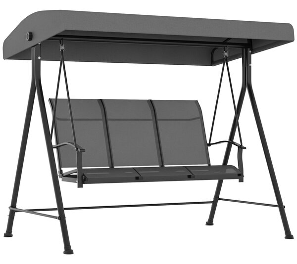 Outsunny Hollywoodský houpací gauč pro 3 osoby, zahradní houpací lavice s nastavitelnou stříškou, nosnost až 240 kg, kov, textil, tmavě šedá, 195 x 11