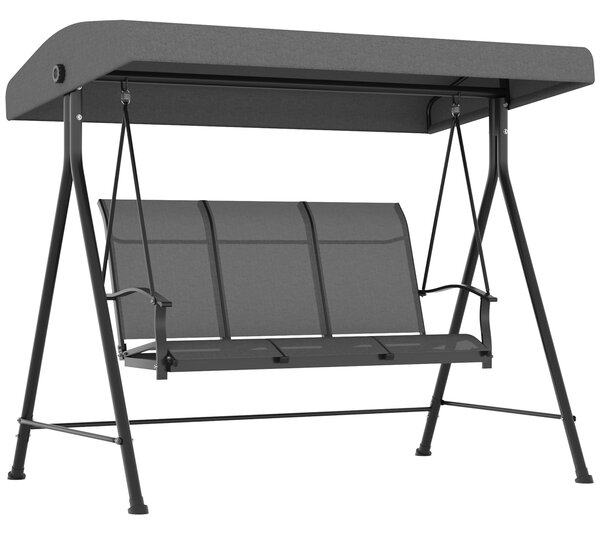 Outsunny Hollywoodský houpací gauč pro 3 osoby, zahradní houpací lavice s nastavitelnou stříškou, nosnost až 240 kg, kov, textil, tmavě šedá, 195 x 11