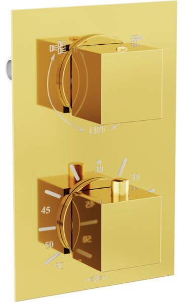 Mexen Cube termostatická baterie vanovo-sprchová, 2-výstupová, zlatá - 77502-50
