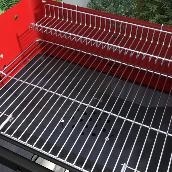 Outsunny Záhradní Kovový Uhlík Gril BBQ Smokery s Kolíky, Nastavitelný Grilovat Výšku, Dřevěná Police, Přenosný Grilový Vozík, BBQ pro Grilování a Kem