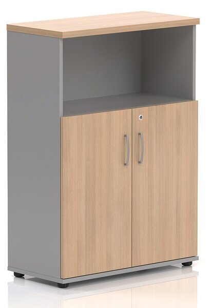 NABYTEK-DESIGNOVY.CZ - Kancelářská skříň KOMFORT, 80×38,5×113 cm, dveře 2/3, ořech/šedá – S382 19