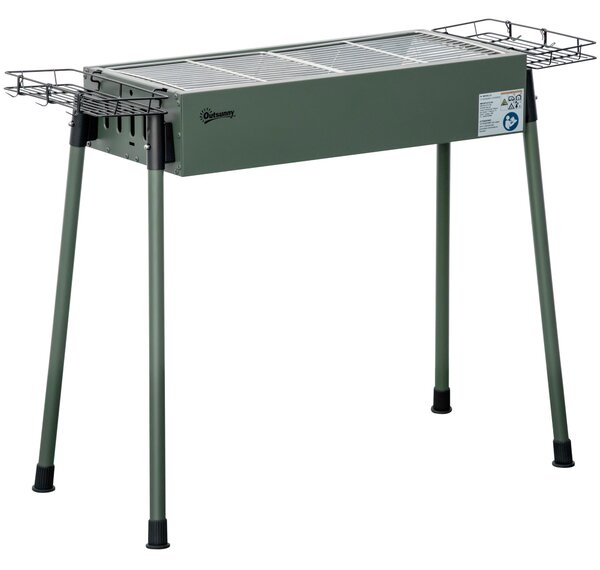 Outsunny Surový Gril z Nerezové Oceli BBQ Kouřák s Grilovací Mřížkou, Zahradní Gril pro BBQ Kempování, Terasu, Zahradu 94 x 39 x 70 cm | Aosom