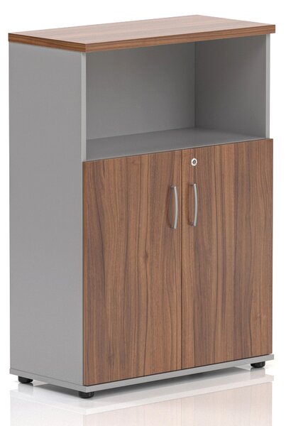 NABYTEK-DESIGNOVY.CZ - Kancelářská skříň KOMFORT, 80×38,5×113 cm, dveře 2/3, ořech/šedá – S382 19