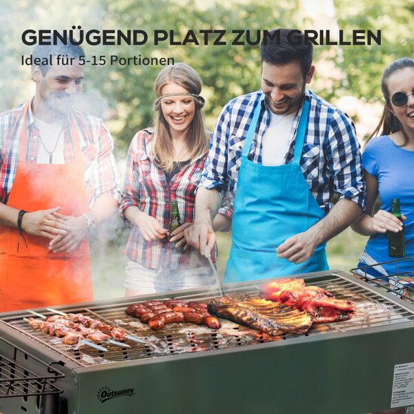 Outsunny Surový Gril z Nerezové Oceli BBQ Kouřák s Grilovací Mřížkou, Zahradní Gril pro BBQ Kempování, Terasu, Zahradu 94 x 39 x 70 cm | Aosom