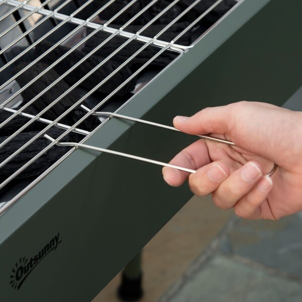 Outsunny Surový Gril z Nerezové Oceli BBQ Kouřák s Grilovací Mřížkou, Zahradní Gril pro BBQ Kempování, Terasu, Zahradu 94 x 39 x 70 cm | Aosom